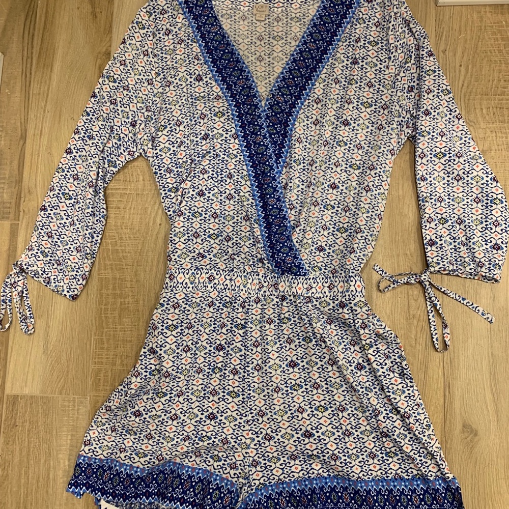 LOFT Beach Border Mosaic Wrap Romper - Picture 4 of 7